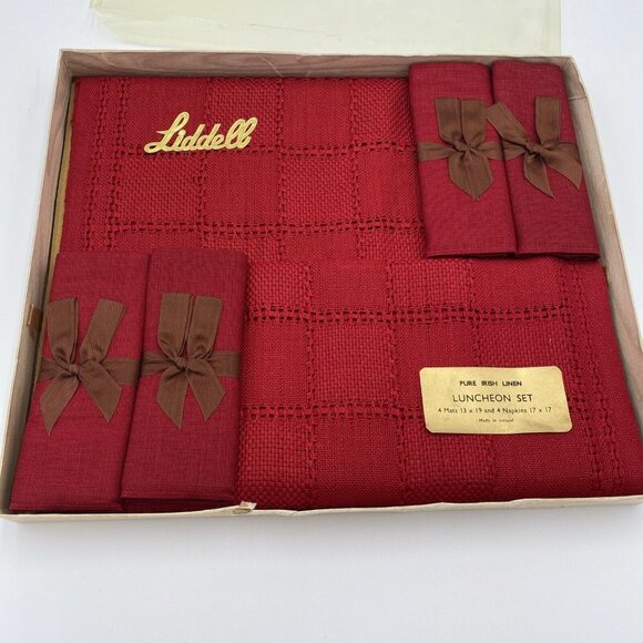 Vintage Liddell Irish Linen Napkins and Place Mats Red NEW Made Ireland Table - Picture 2 of 6